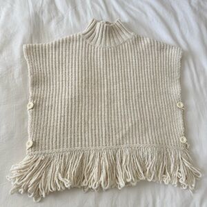 Anthropologie Cream Ribbed Fringed Mock-neck Sweater Vest XS